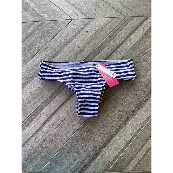 Juniors Ribbed Cheeky Hipster Bikini Bottom Loo- Xhilaration Navy Stripe XS 00 - Picture 5 of 12